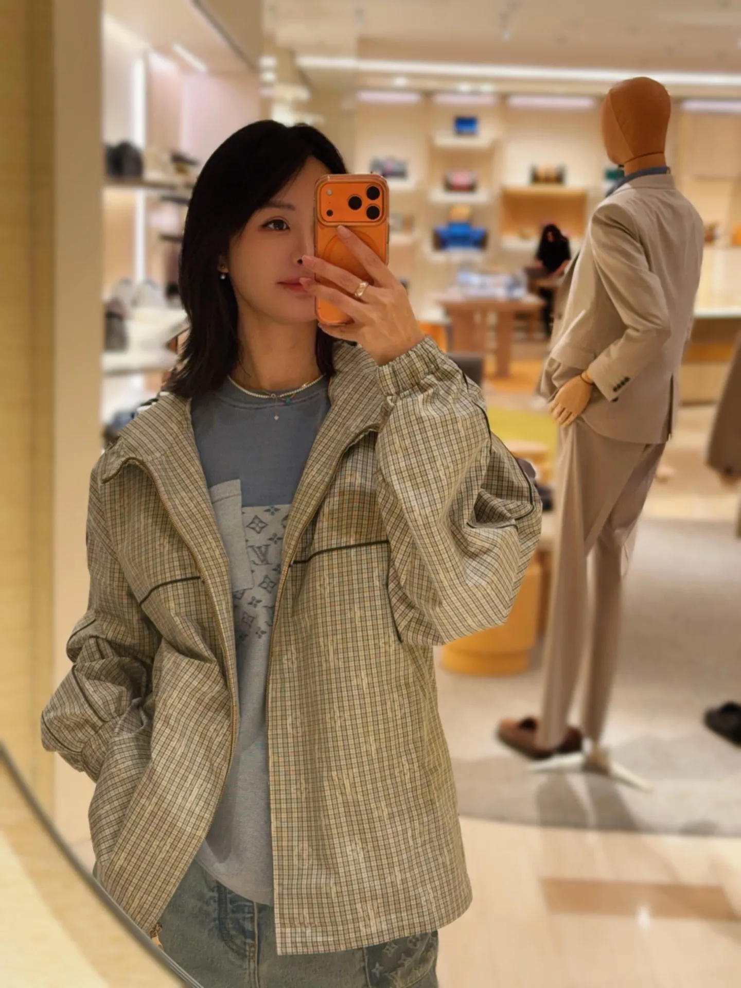 Louis Vuitton/Louis Vuitton plaid logo zipper hooded jacket